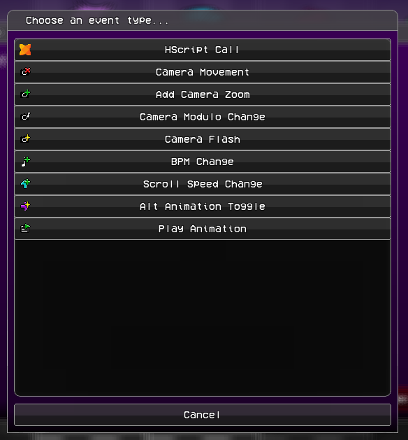 Image showing the events selection screen